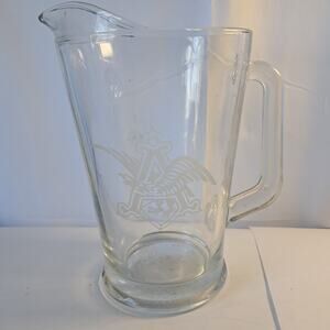 Vintage Anheuser Busch Beer Glass Beer Pitcher 8 1/4 Ins Tall Etched Eagle Logo